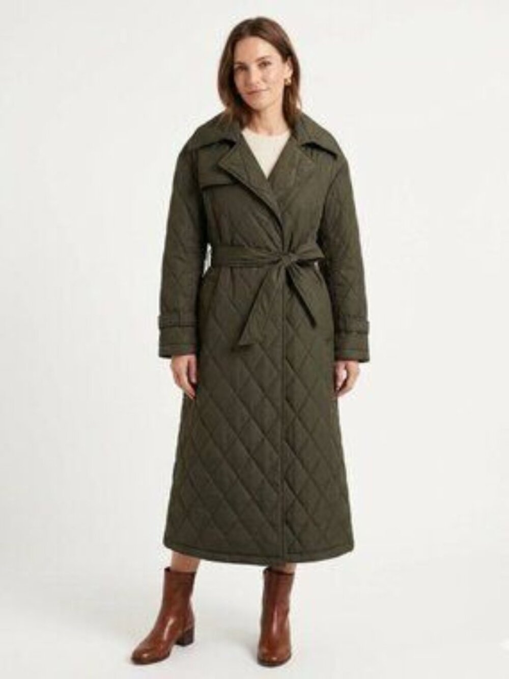 REBECCA MINKOFF Forrest Green Quilted Wrap Maxi Coat NWT Large